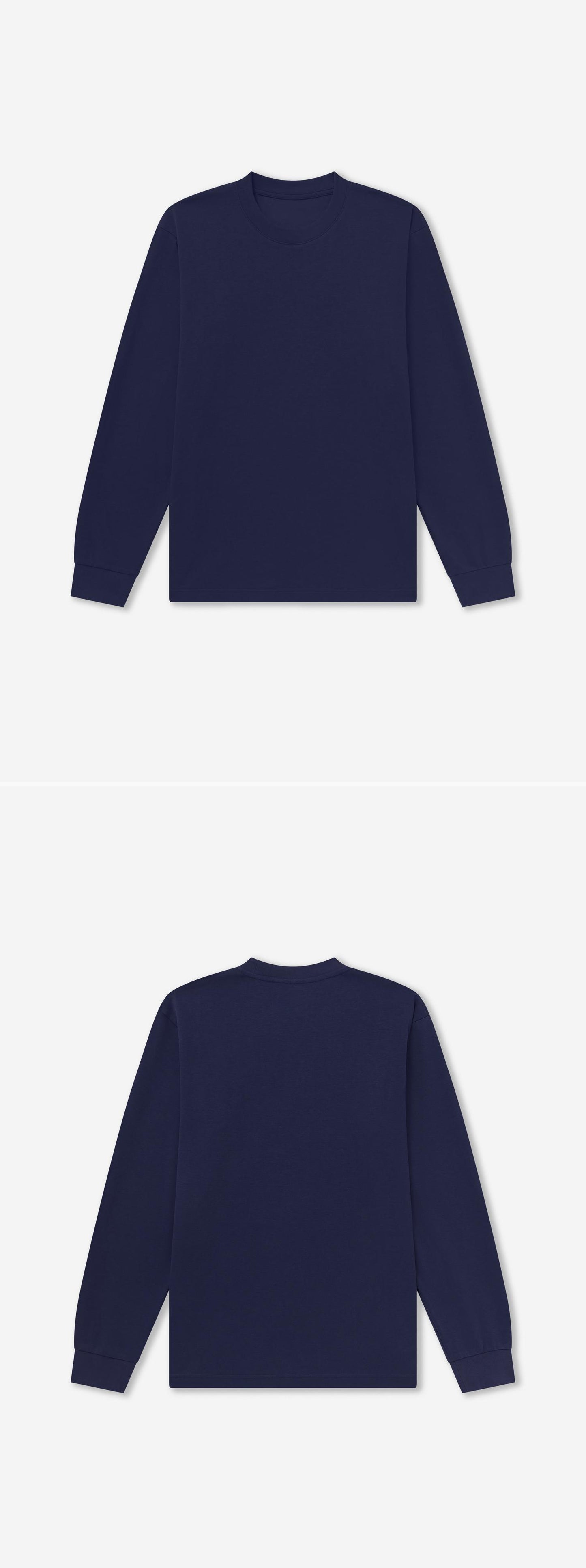 LS_NAVY_TEE - Flat Lay - 2 x Shots - Front + Back