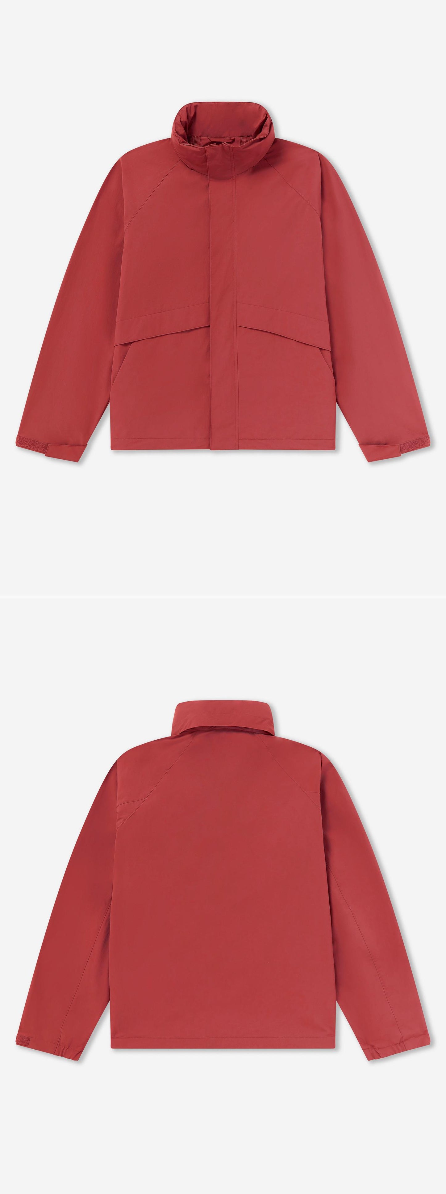 RED_HIGHNECK_JACKET - Flat Lay - 2 x Shots - Front + Back