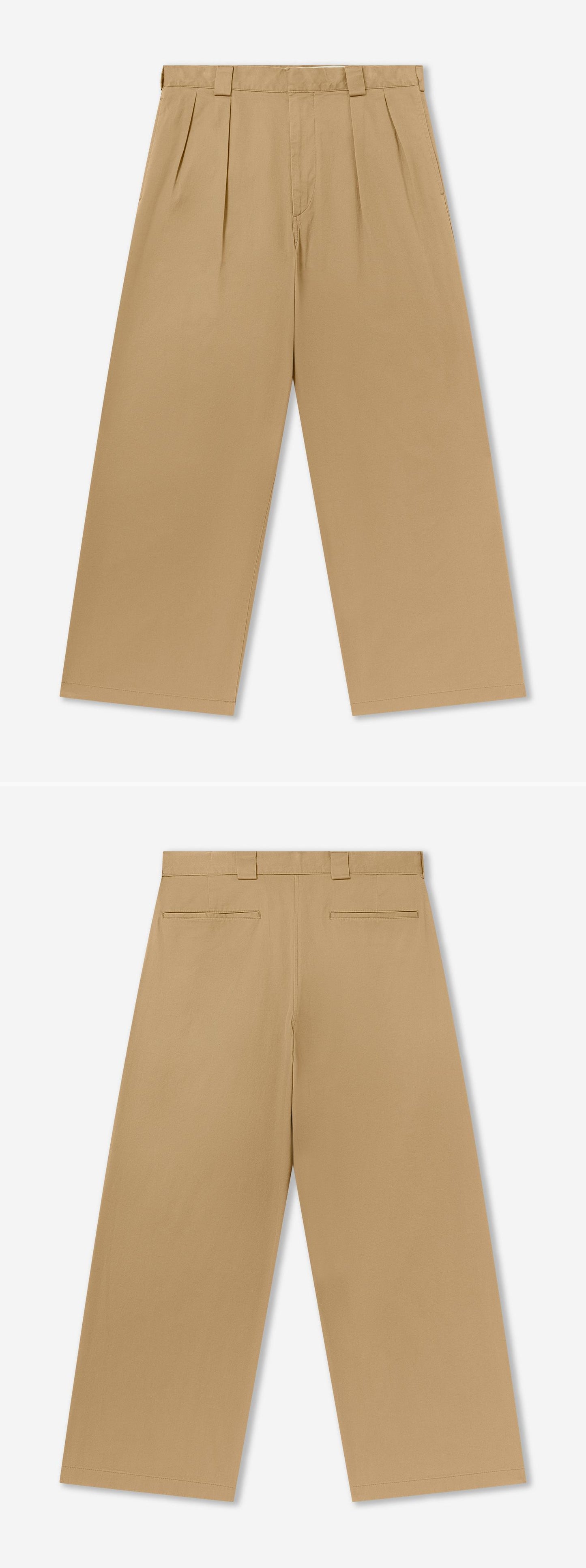 TAN_WIDELEG_TROUSER - Flat Lay - 2 x Shots - Front + Back
