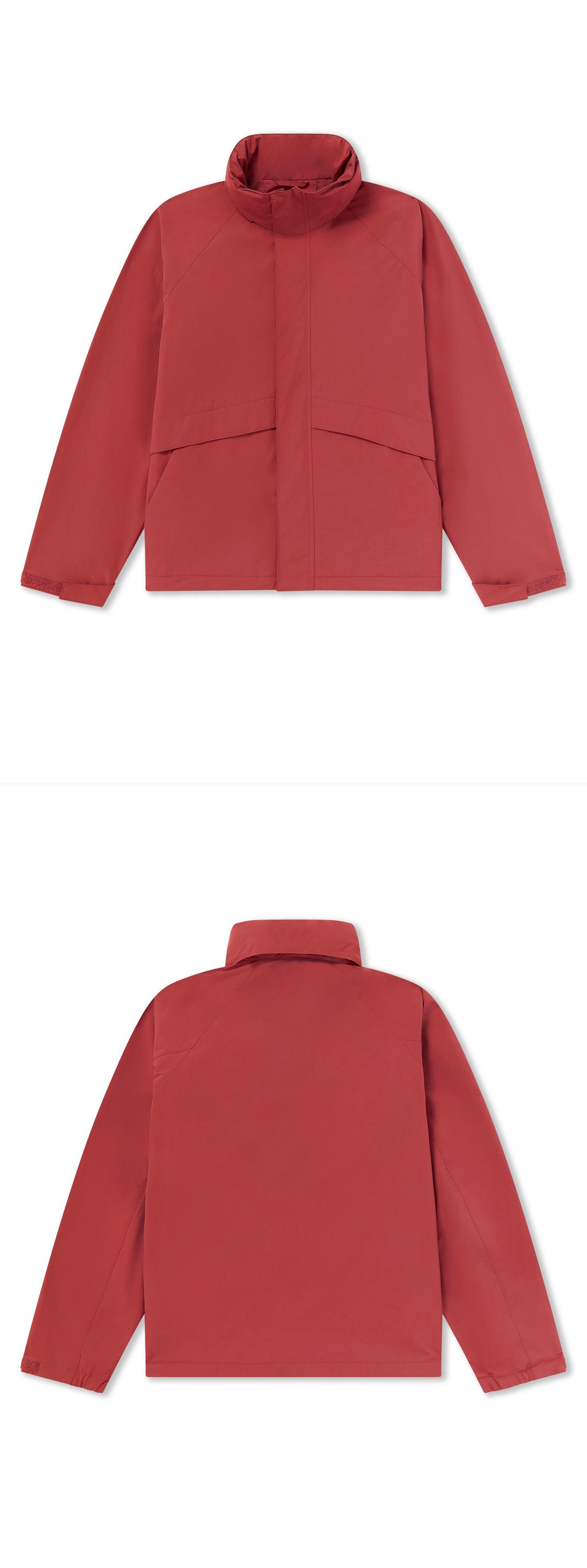 RED_HIGHNECK_JACKET - Flat Lay - 2 x Shots - Front + Back