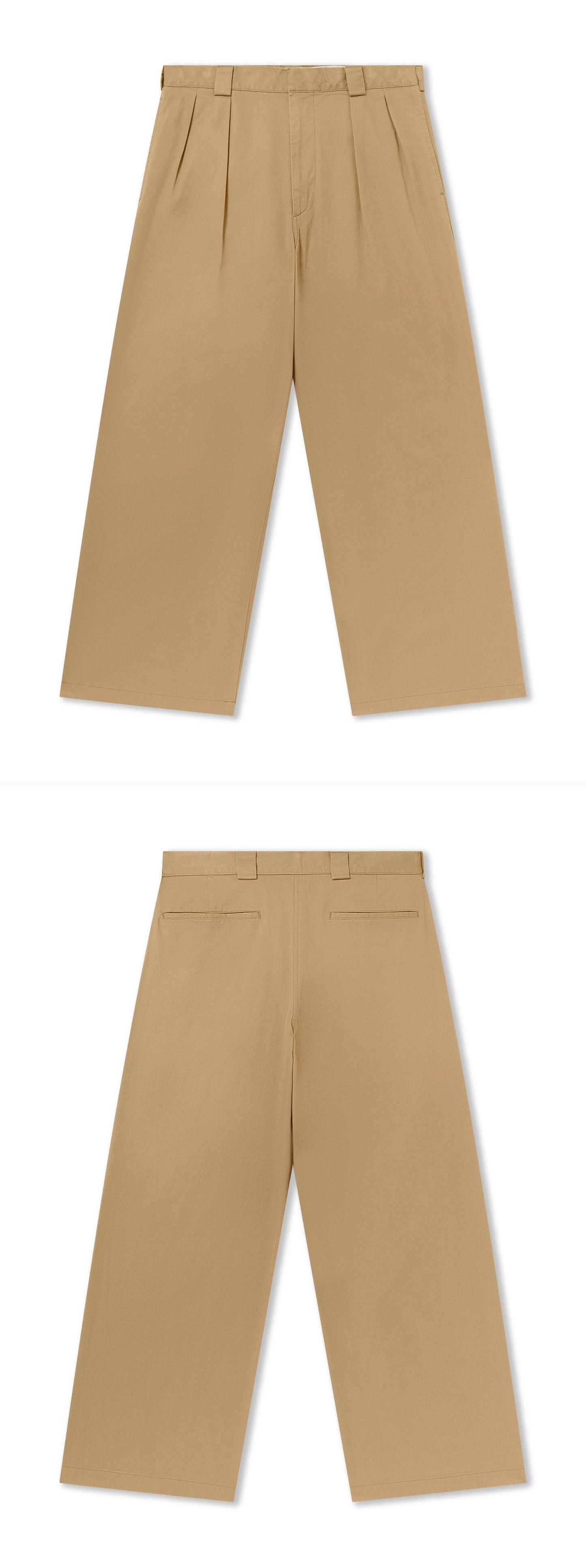 TAN_WIDELEG_TROUSER - Flat Lay - 2 x Shots - Front + Back