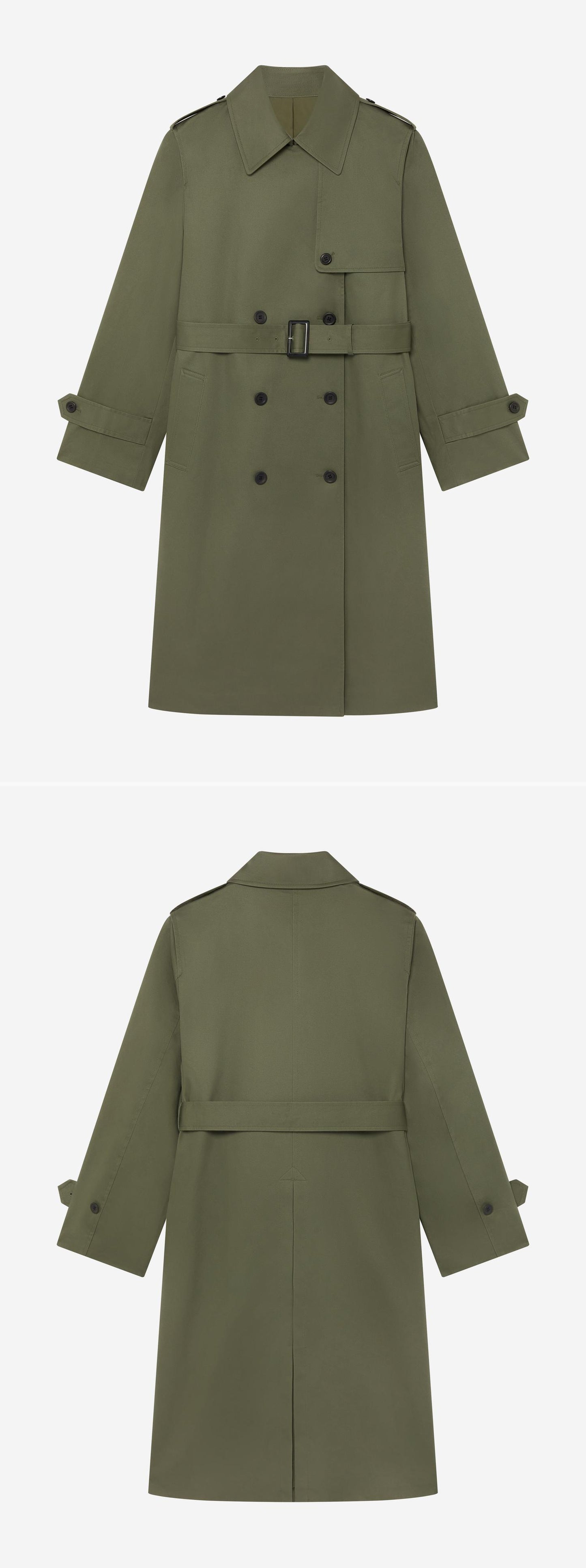 OLIVE_TRENCH_COAT - Hanging - 2 x Shots - Front + Back