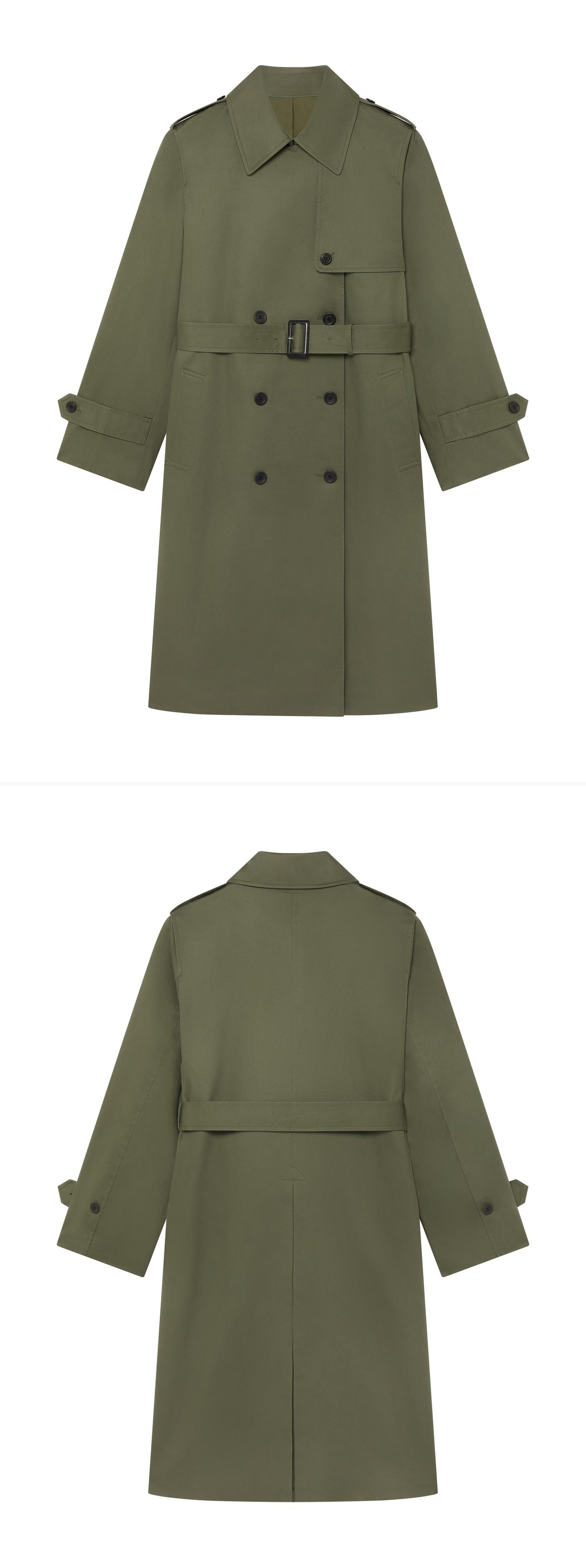 OLIVE_TRENCH_COAT - Hanging - 2 x Shots - Front + Back