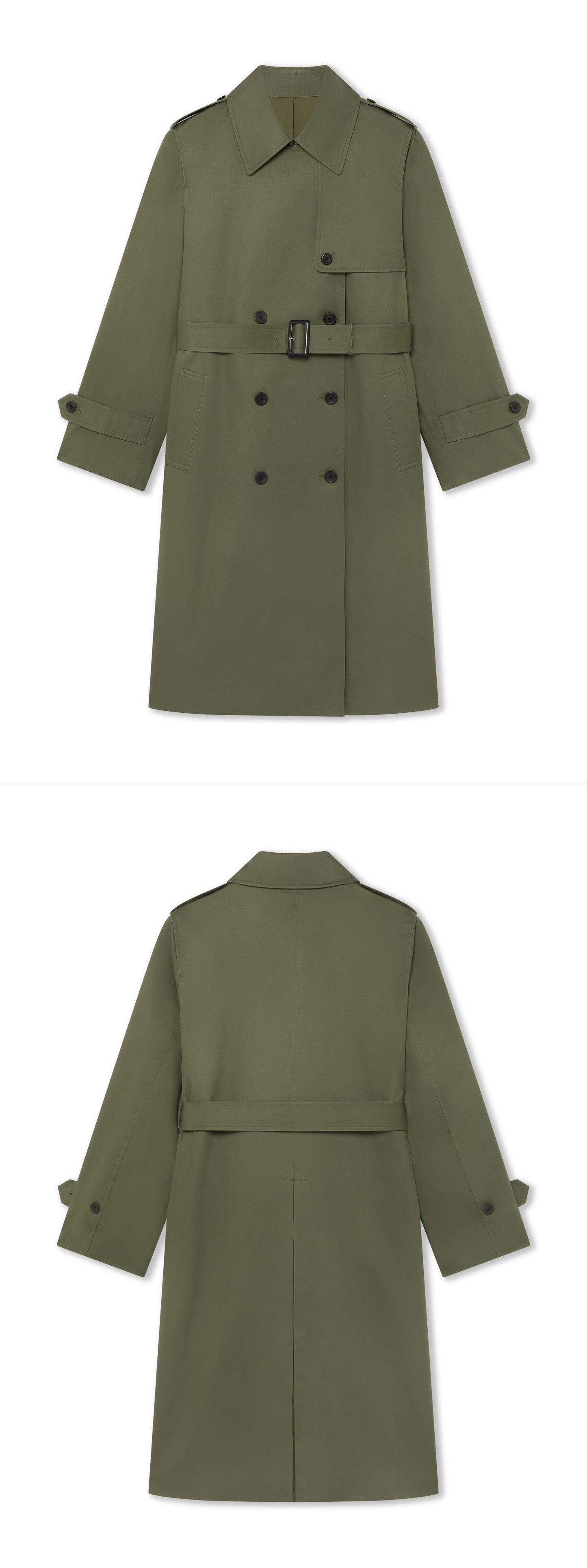 OLIVE_TRENCH_COAT - Hanging - 2 x Shots - Front + Back