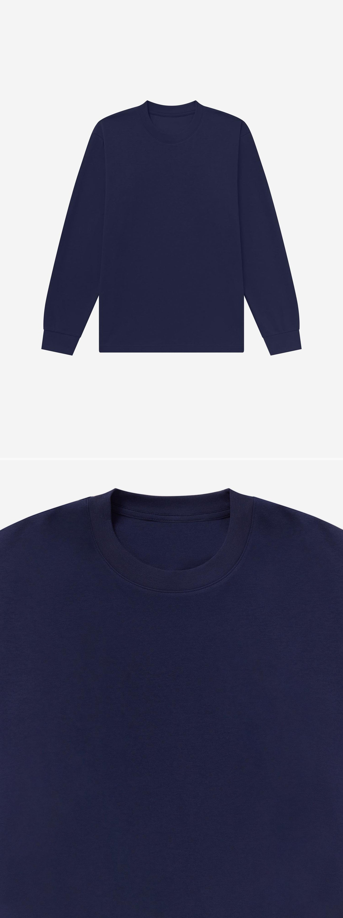 LS_NAVY_TEE - Flat Lay - 2 x Shots - Front + Detail A