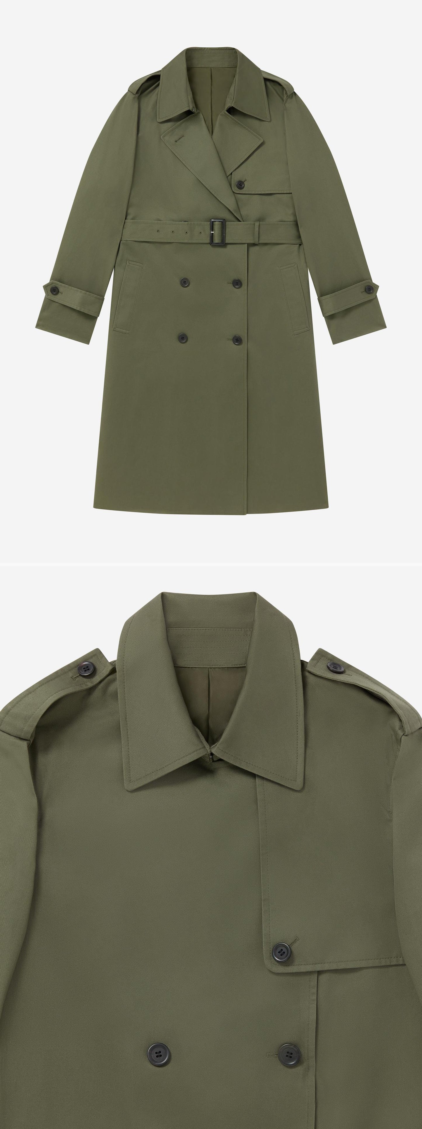 OLIVE_TRENCH_COAT - Flat Lay - 2 x Shots - Front + Detail A