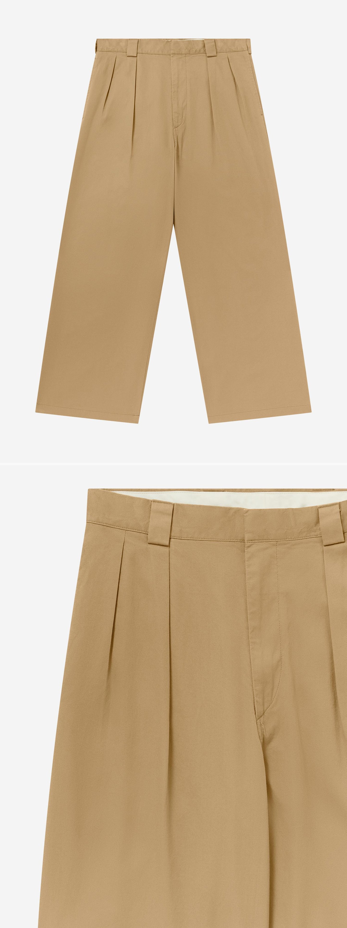TAN_WIDELEG_TROUSER - Flat Lay - 2 x Shots - Front + Detail A