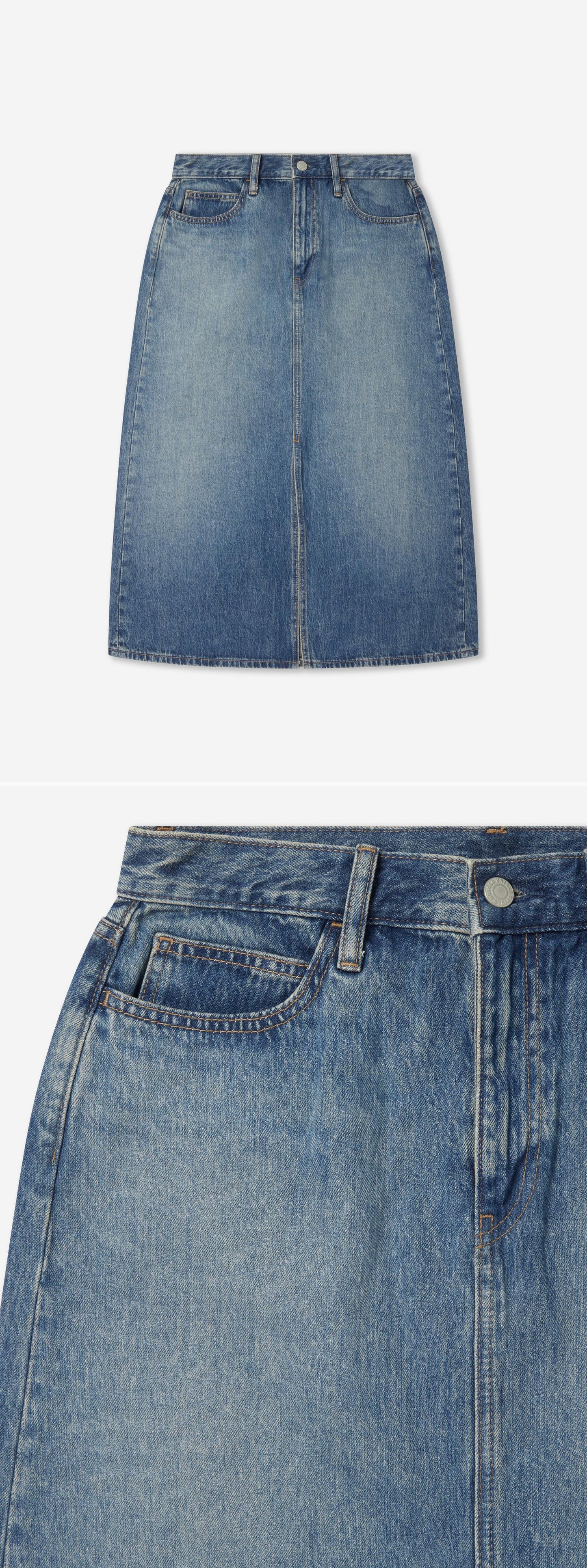 DENIM_SKIRT - Flat Lay - 2 x Shots - Front + Detail A