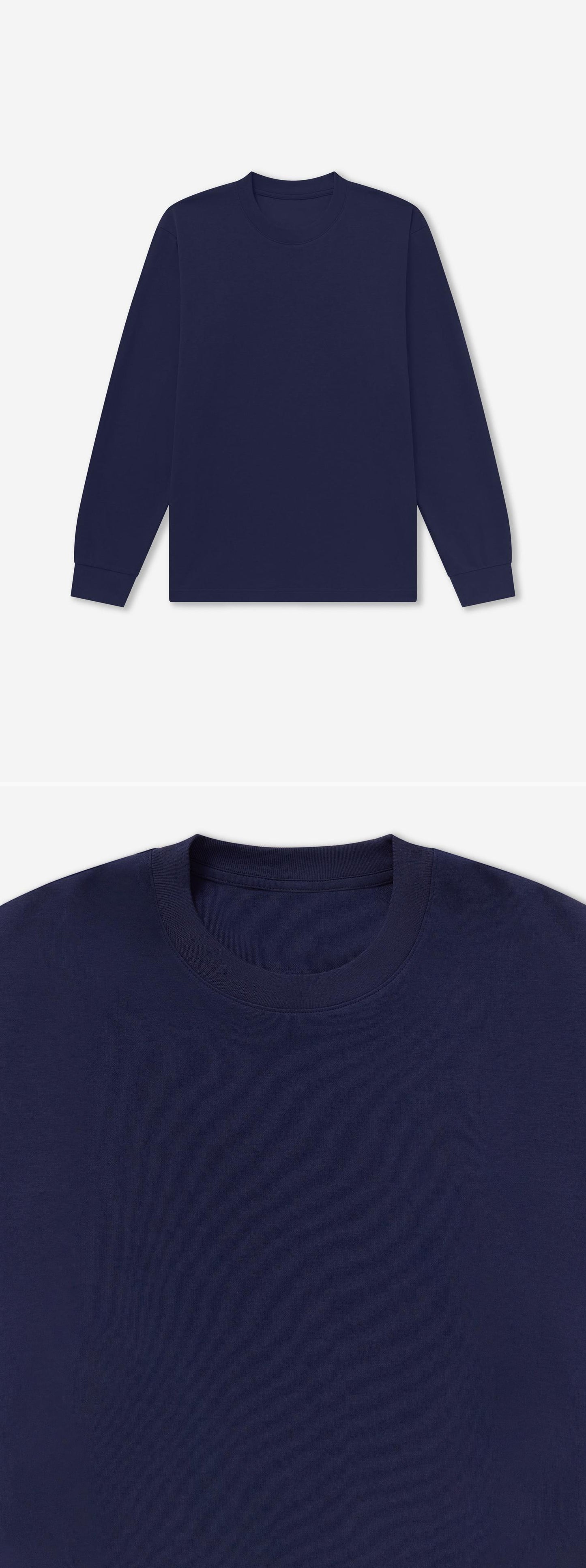 LS_NAVY_TEE - Flat Lay - 2 x Shots - Front + Detail A