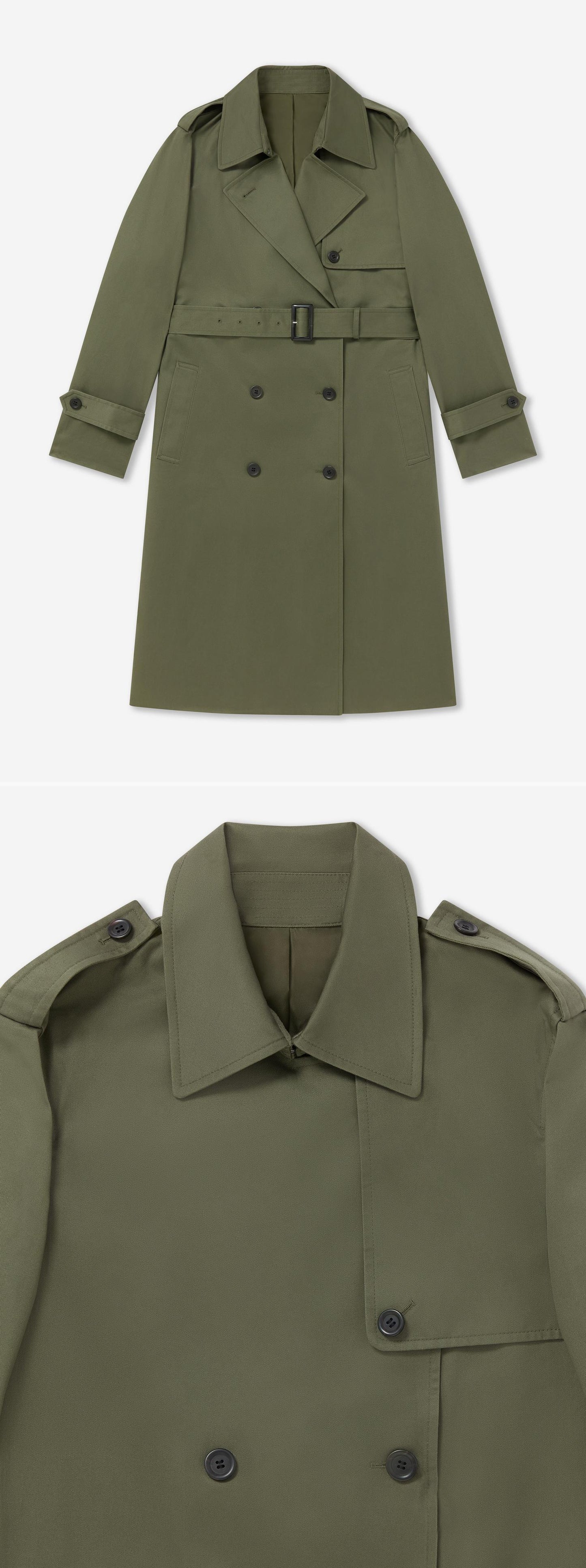 OLIVE_TRENCH_COAT - Flat Lay - 2 x Shots - Front + Detail A