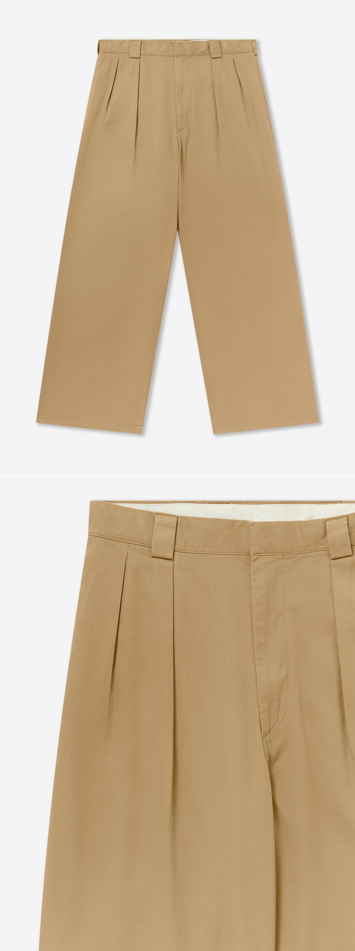 TAN_WIDELEG_TROUSER - Flat Lay - 2 x Shots - Front + Detail A