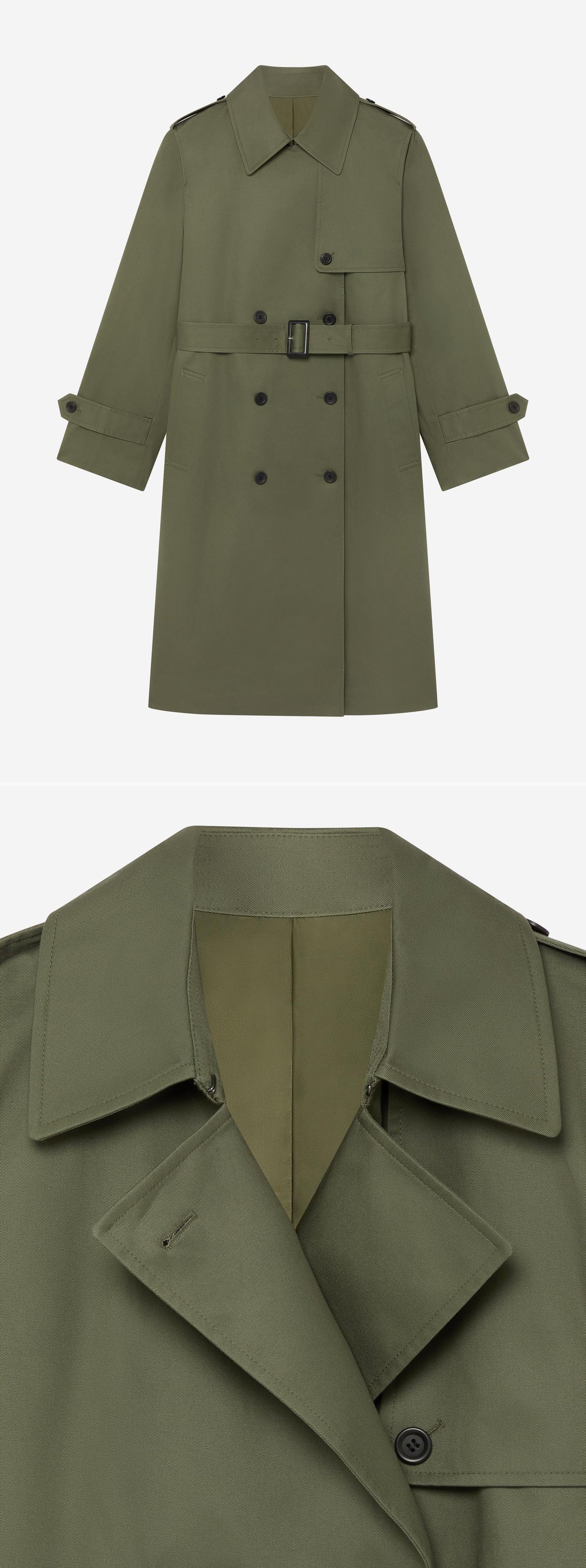 OLIVE_TRENCH_COAT - Hanging - 2 x Shots - Front + Detail A