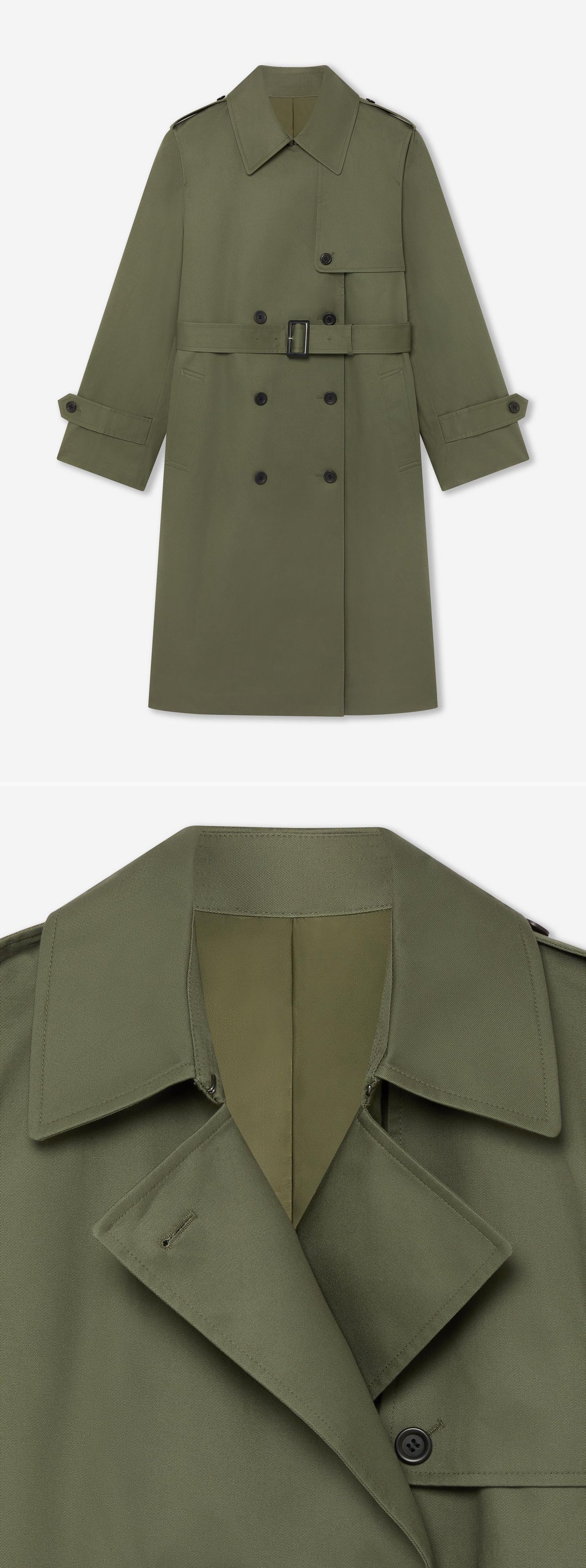 OLIVE_TRENCH_COAT - Hanging - 2 x Shots - Front + Detail A