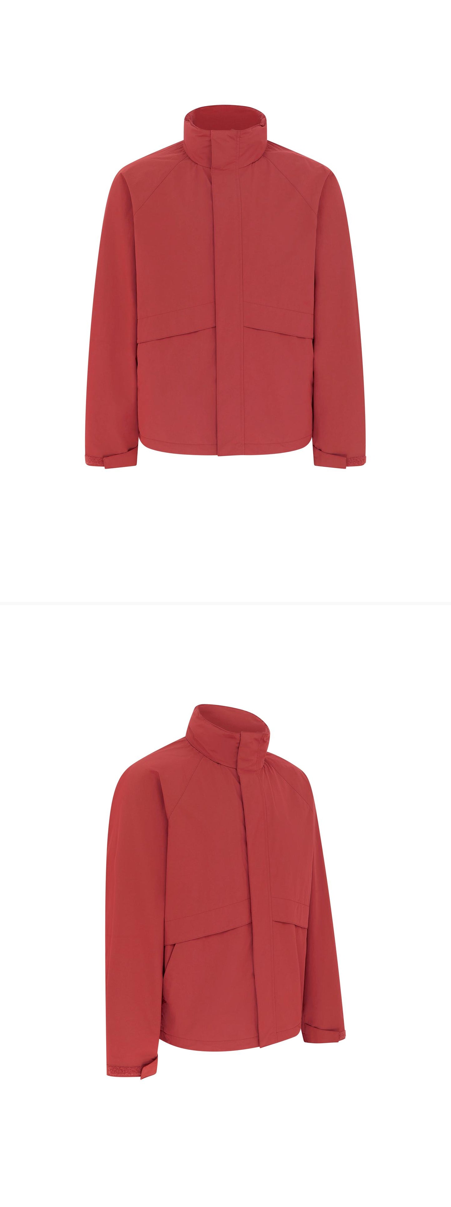 RED_HIGHNECK_JACKET - Mannequin - 2 x Shots - Front + Angle