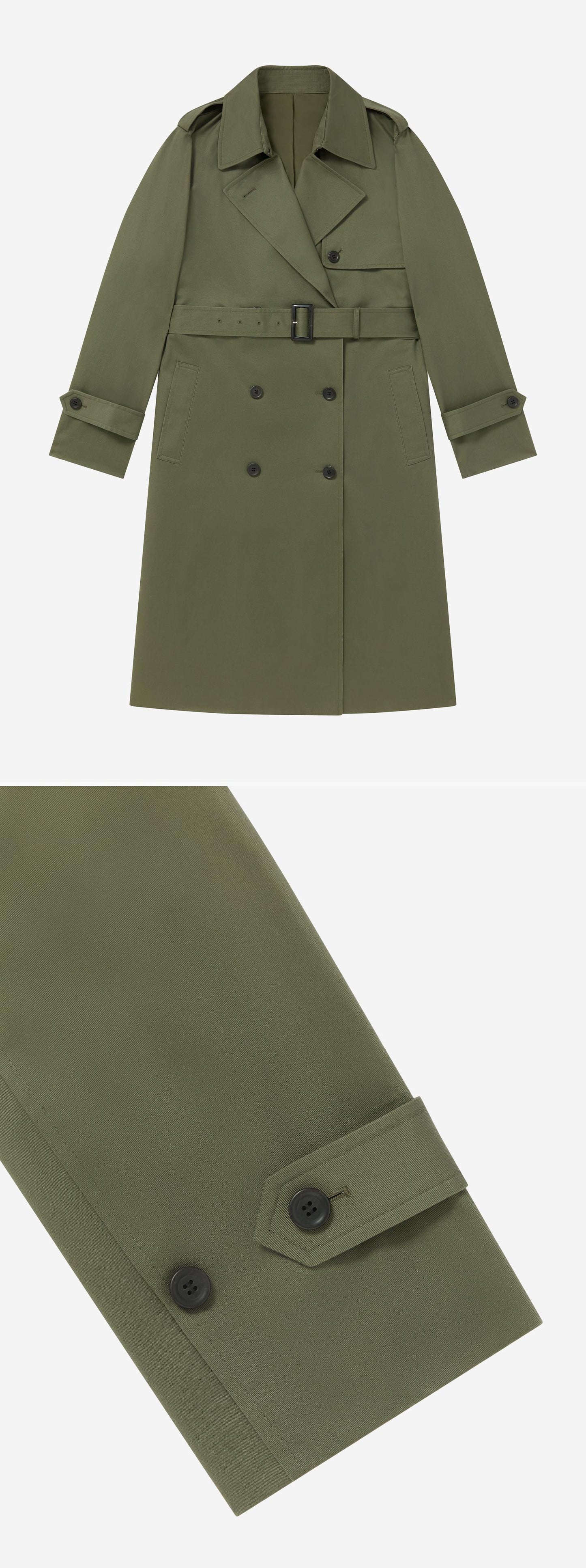 OLIVE_TRENCH_COAT - Flat Lay - 2 x Shots - Front + Detail B
