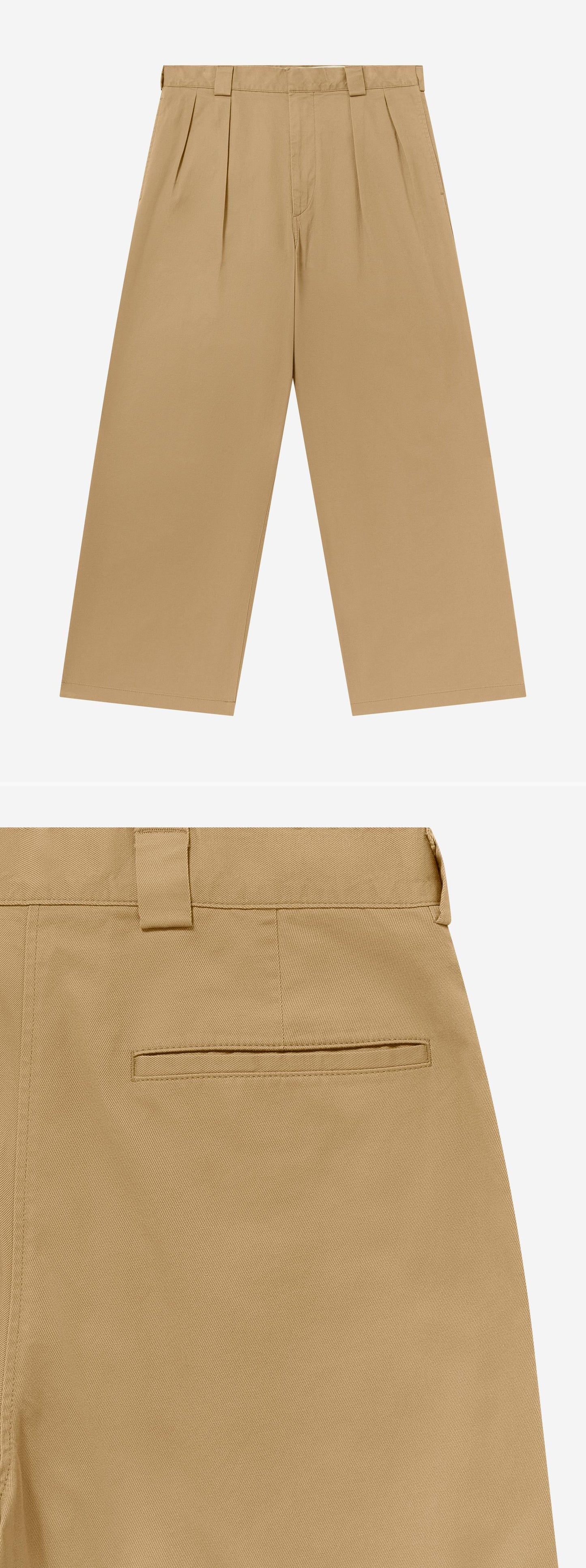 TAN_WIDELEG_TROUSER - Flat Lay - 2 x Shots - Front + Detail B