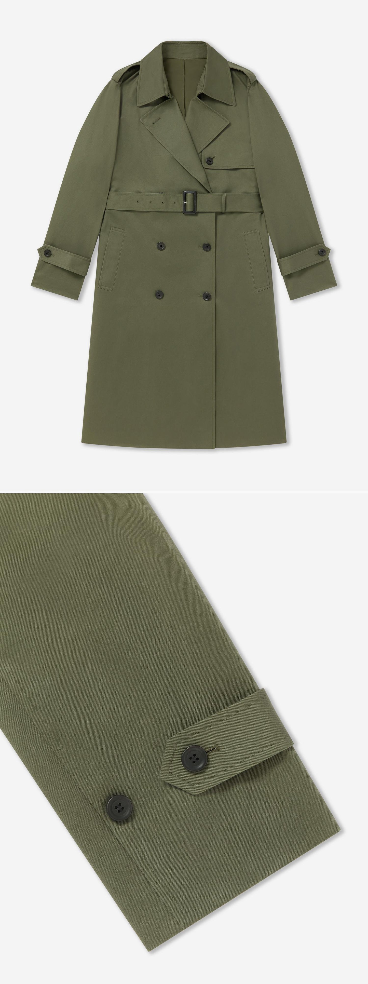OLIVE_TRENCH_COAT - Flat Lay - 2 x Shots - Front + Detail B
