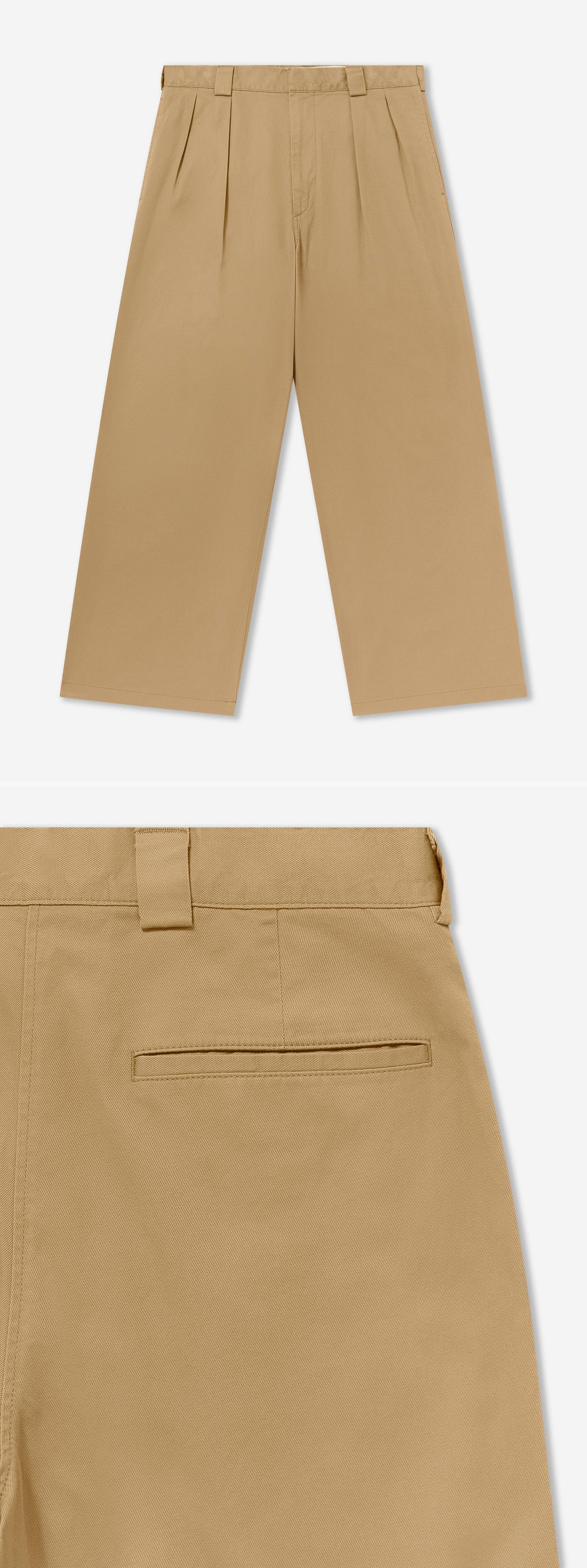 TAN_WIDELEG_TROUSER - Flat Lay - 2 x Shots - Front + Detail B