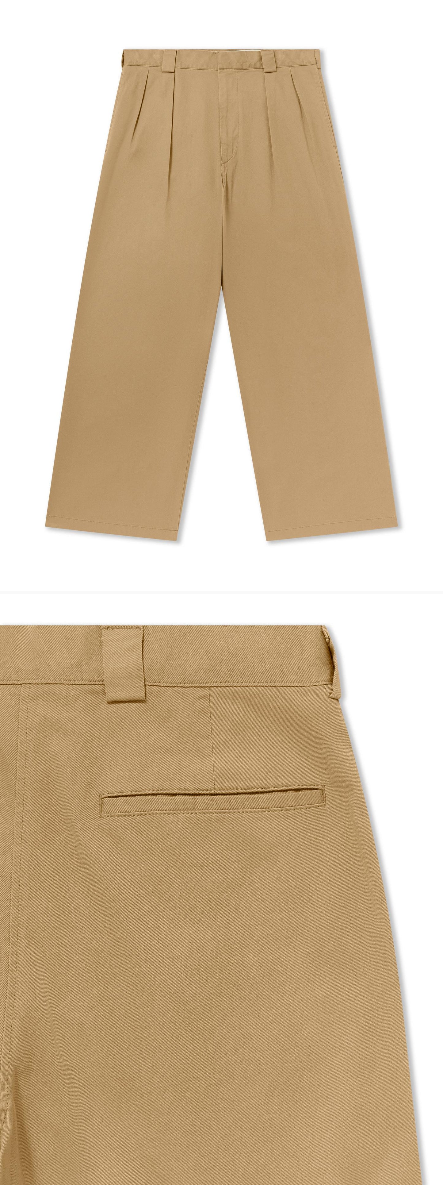 TAN_WIDELEG_TROUSER - Flat Lay - 2 x Shots - Front + Detail B