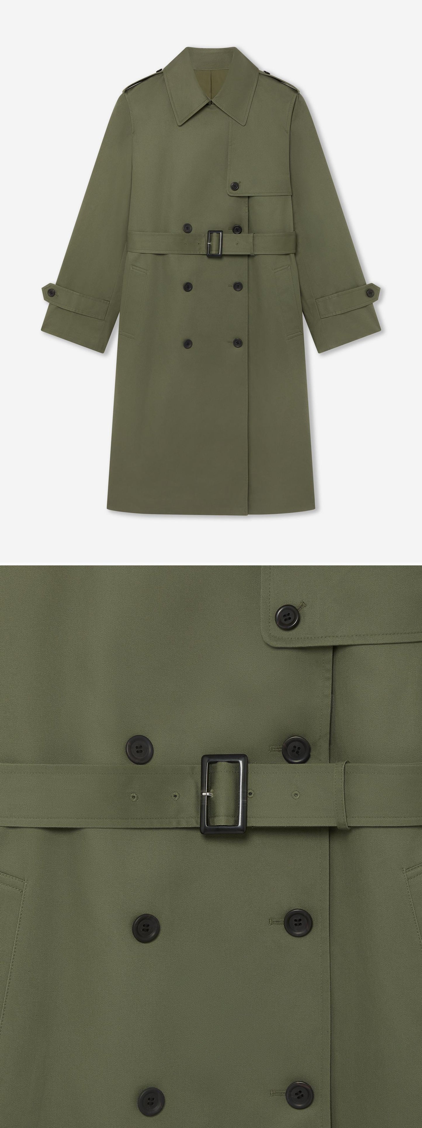 OLIVE_TRENCH_COAT - Hanging - 2 x Shots - Front + Detail B