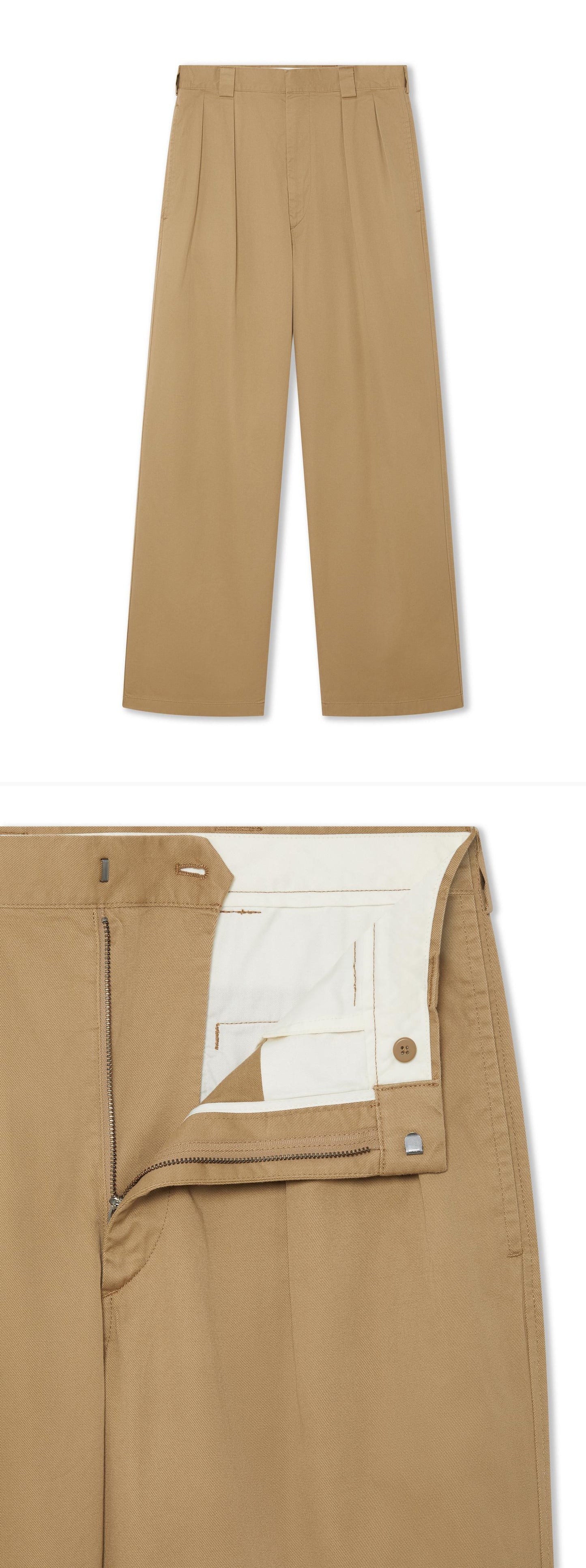 TAN_WIDELEG_TROUSER - Hanging - 2 x Shots - Front + Detail B