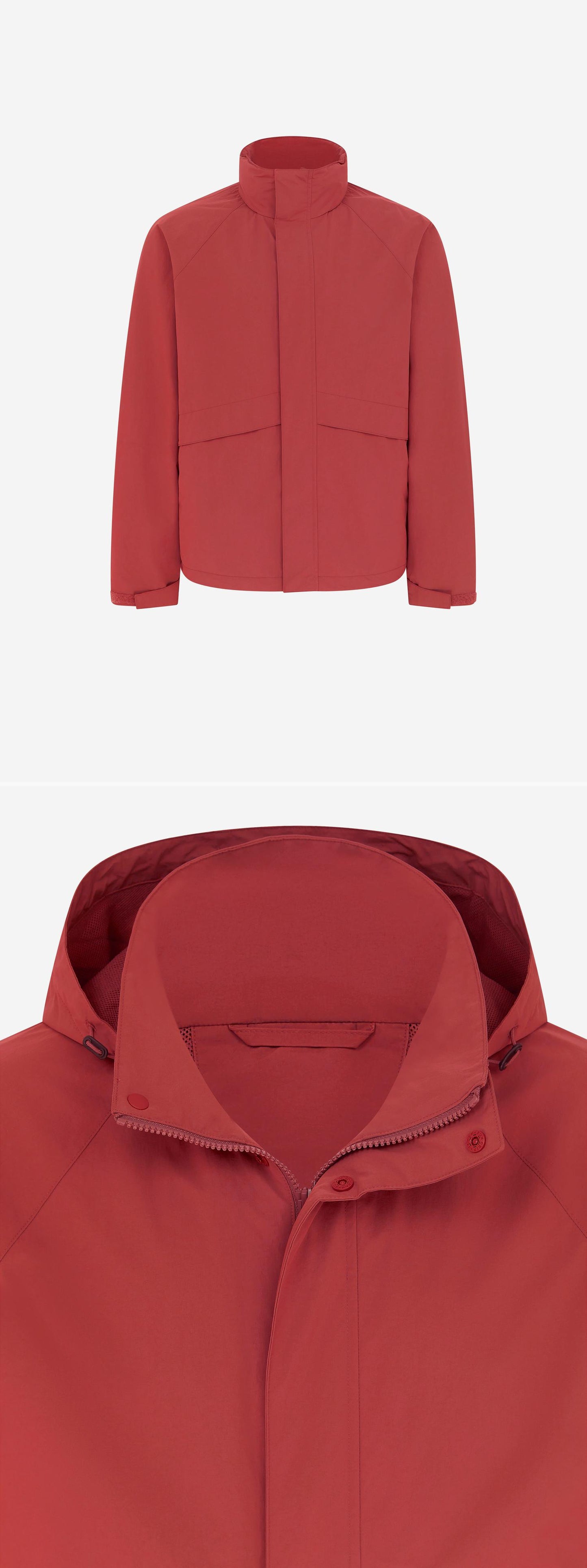 RED_HIGHNECK_JACKET - Mannequin - 2 x Shots - Front + Detail A
