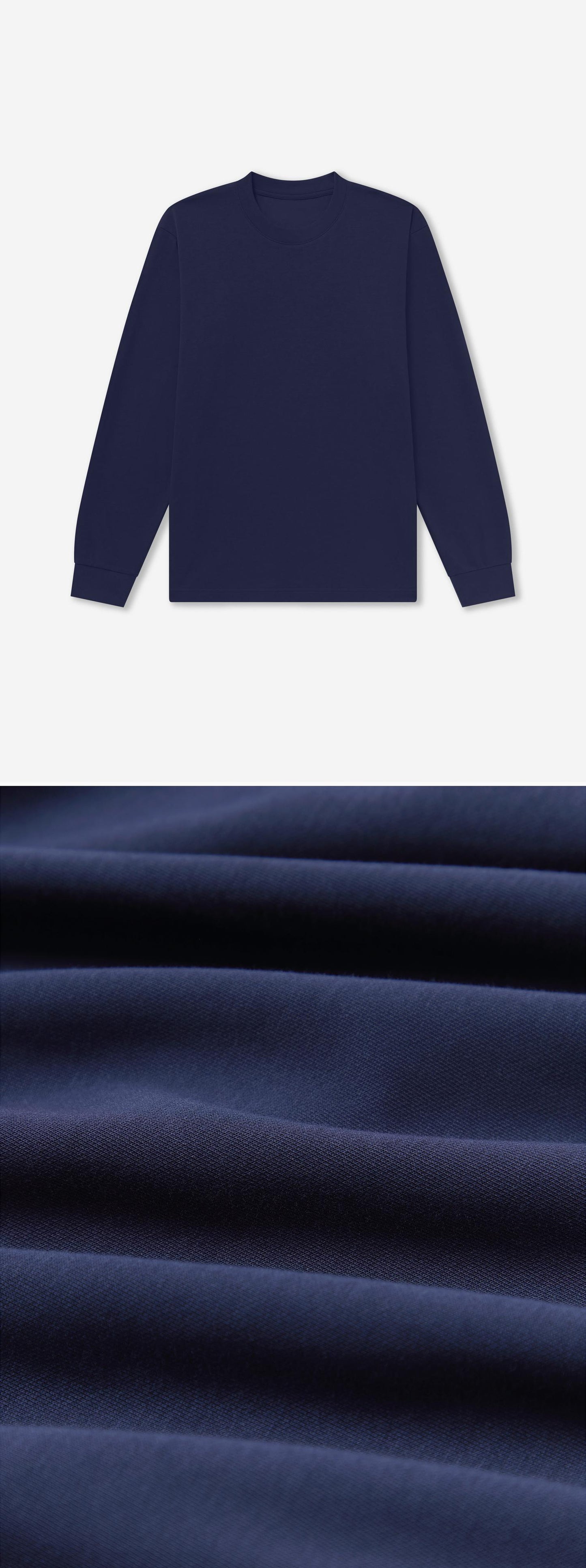 LS_NAVY_TEE - Flat Lay - 2 x Shots - Front + Detail C