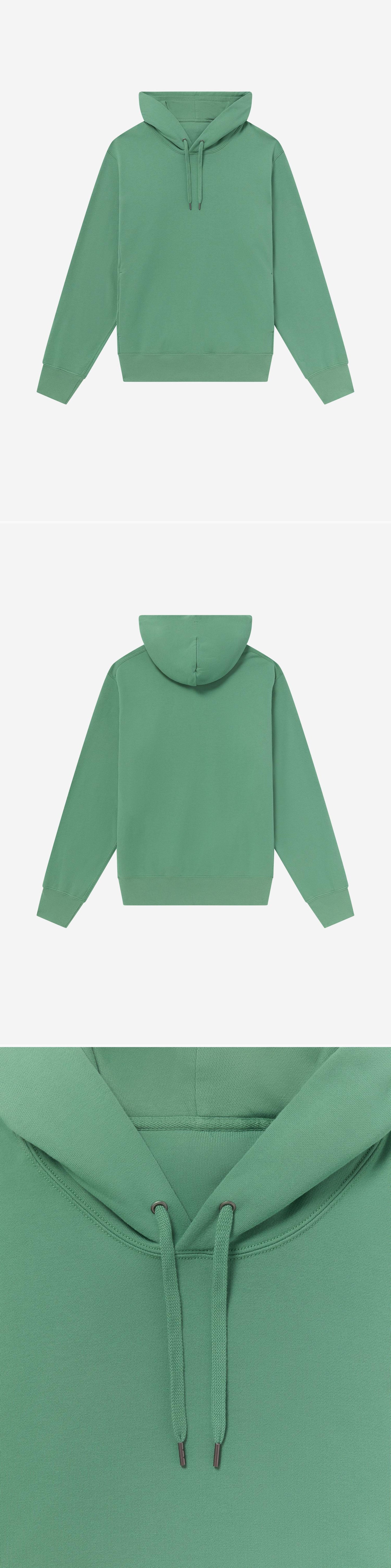 GREEN_HOODIE - Flat Lay - 3 x Shots - Front + Back + Detail A