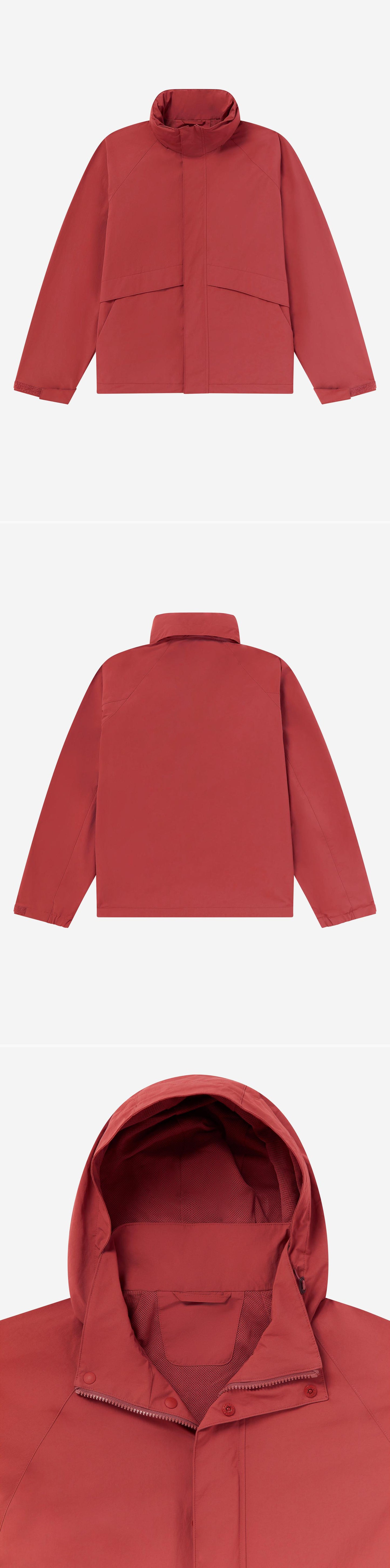 RED_HIGHNECK_JACKET - Flat Lay - 3 x Shots - Front + Back + Detail A
