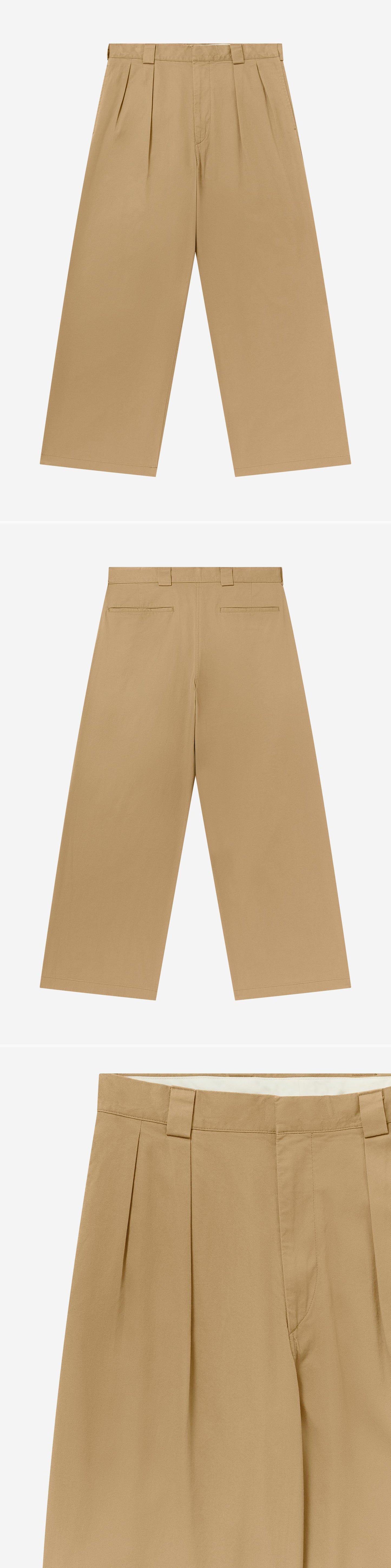 TAN_WIDELEG_TROUSER - Flat Lay - 3 x Shots - Front + Back + Detail A