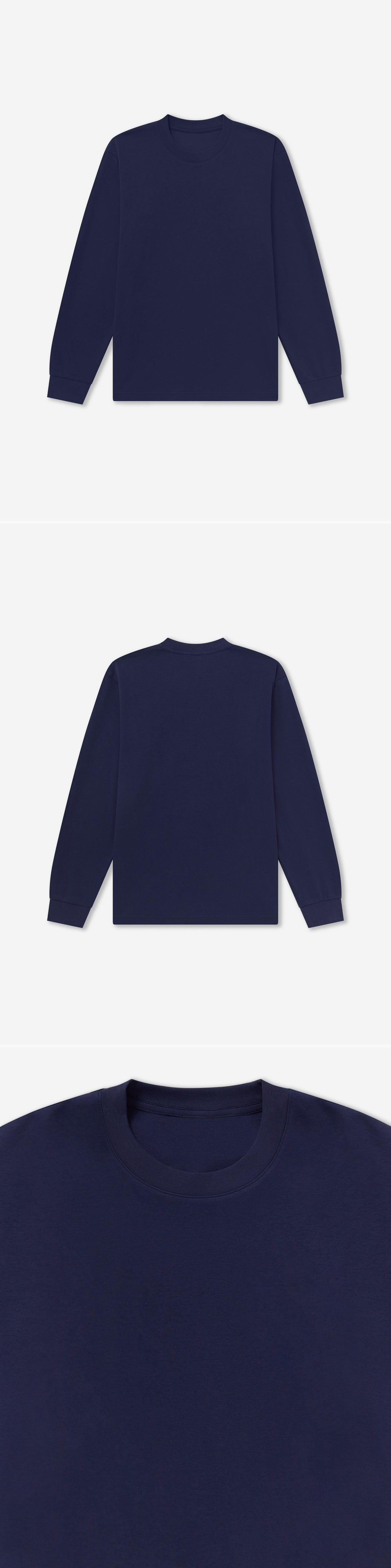 LS_NAVY_TEE - Flat Lay - 3 x Shots - Front + Back + Detail A
