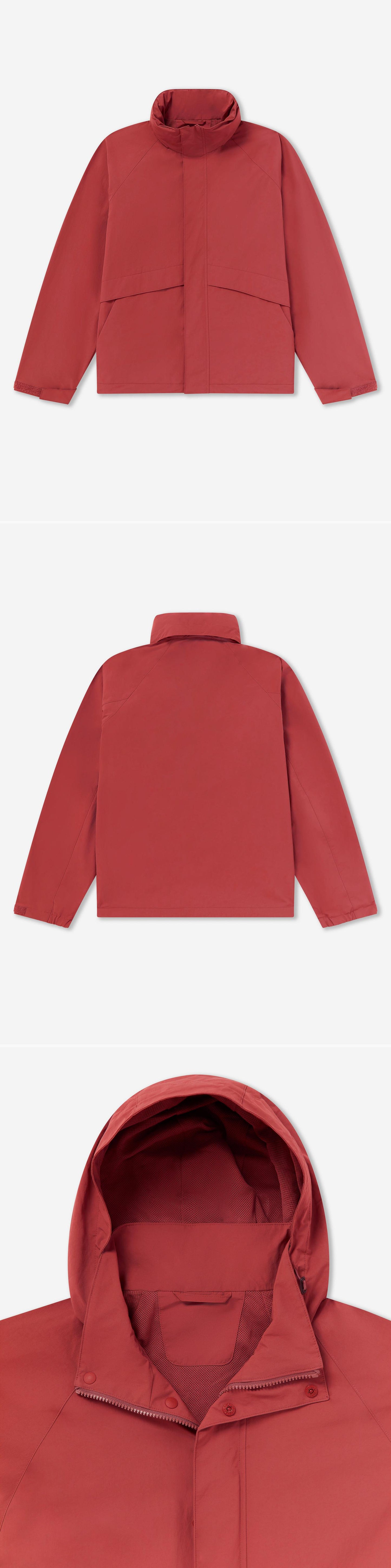 RED_HIGHNECK_JACKET - Flat Lay - 3 x Shots - Front + Back + Detail A