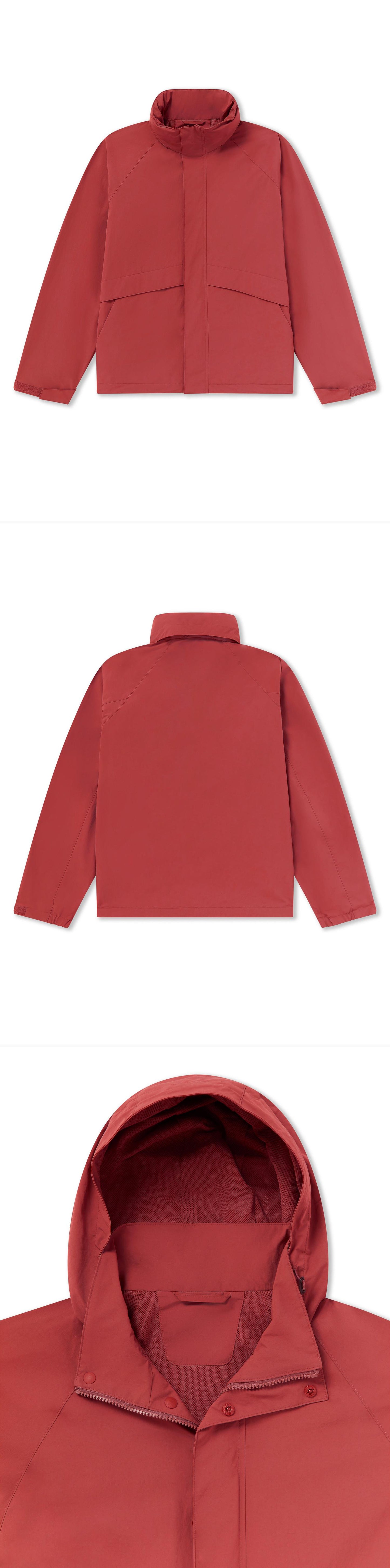 RED_HIGHNECK_JACKET - Flat Lay - 3 x Shots - Front + Back + Detail A