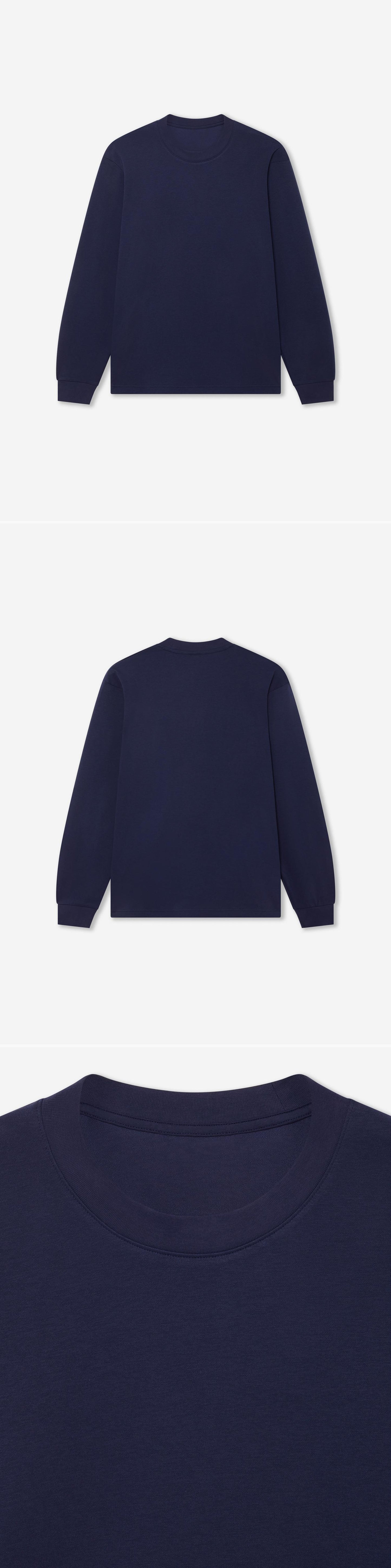 LS_NAVY_TEE - Hanging - 3 x Shots - Front + Back + Detail A