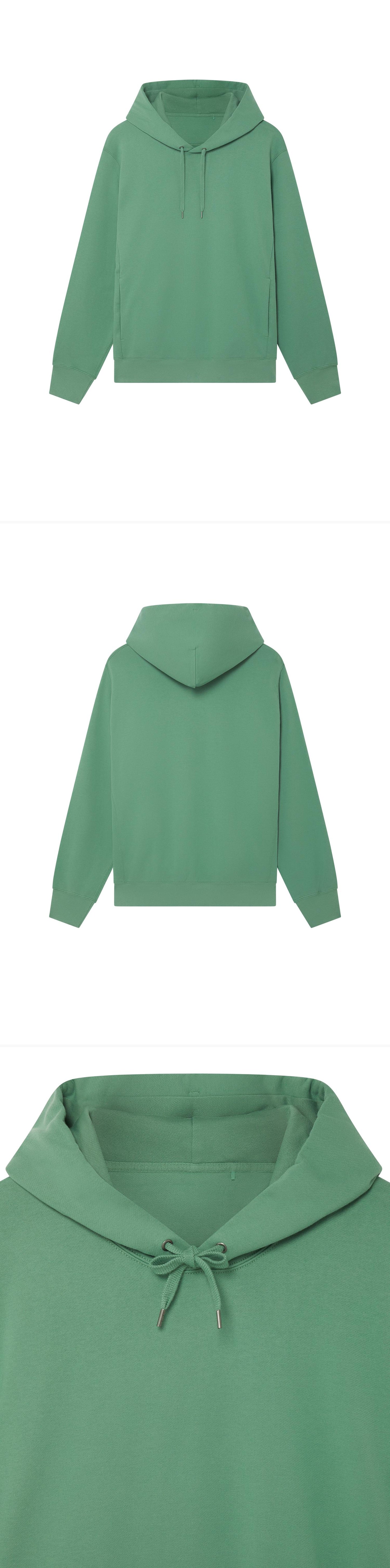 GREEN_HOODIE - Hanging - 3 x Shots - Front + Back + Detail A