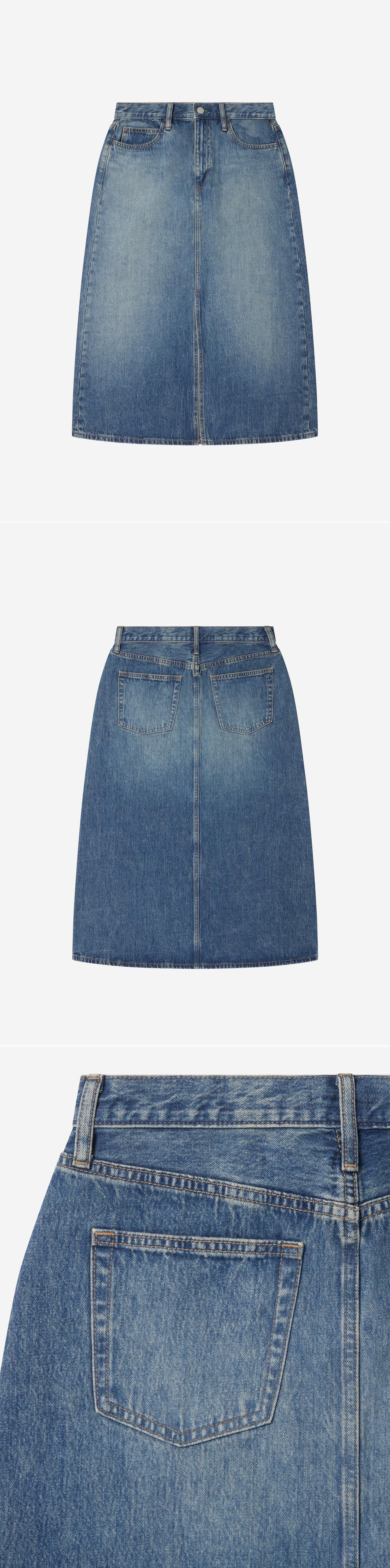 DENIM_SKIRT - Flat Lay - 3 x Shots - Front + Back + Detail B