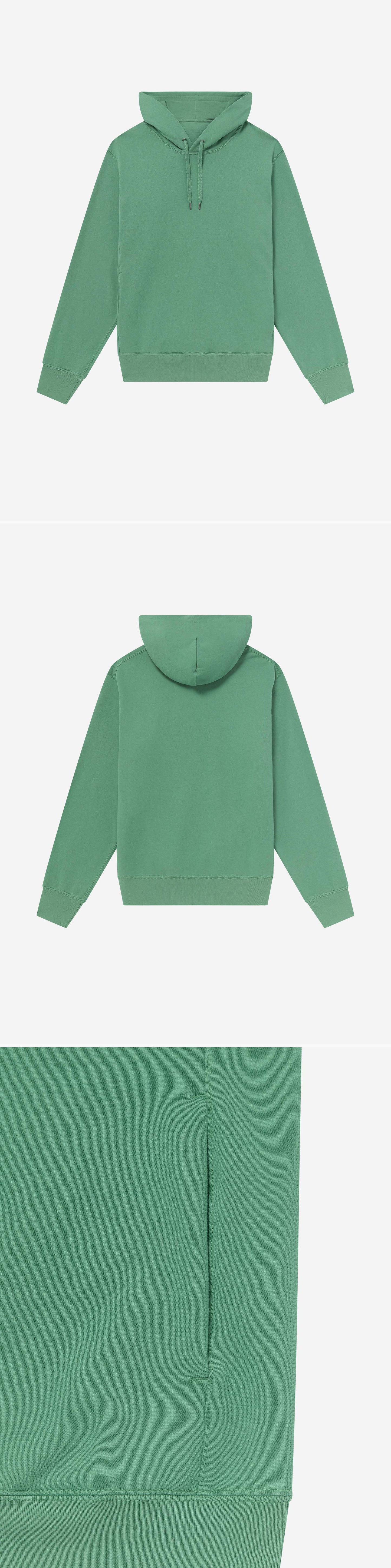 GREEN_HOODIE - Flat Lay - 3 x Shots - Front + Back + Detail B