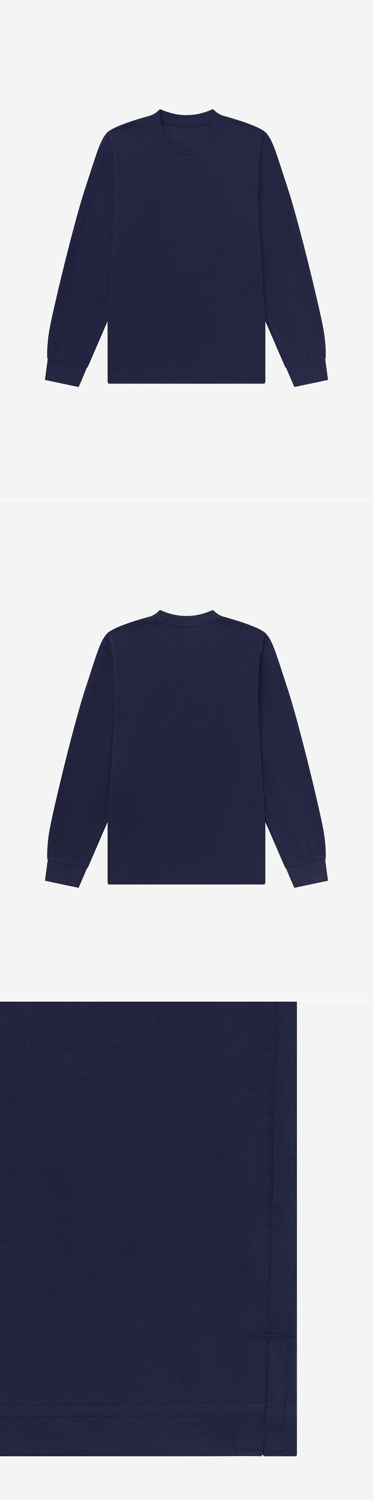 LS_NAVY_TEE - Flat Lay - 3 x Shots - Front + Back + Detail B