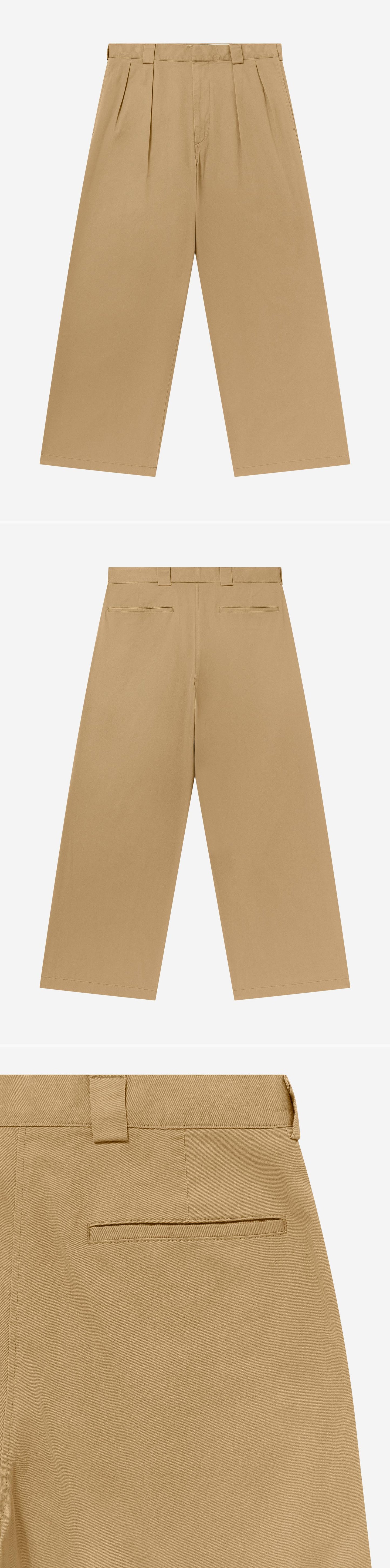 TAN_WIDELEG_TROUSER - Flat Lay - 3 x Shots - Front + Back + Detail B