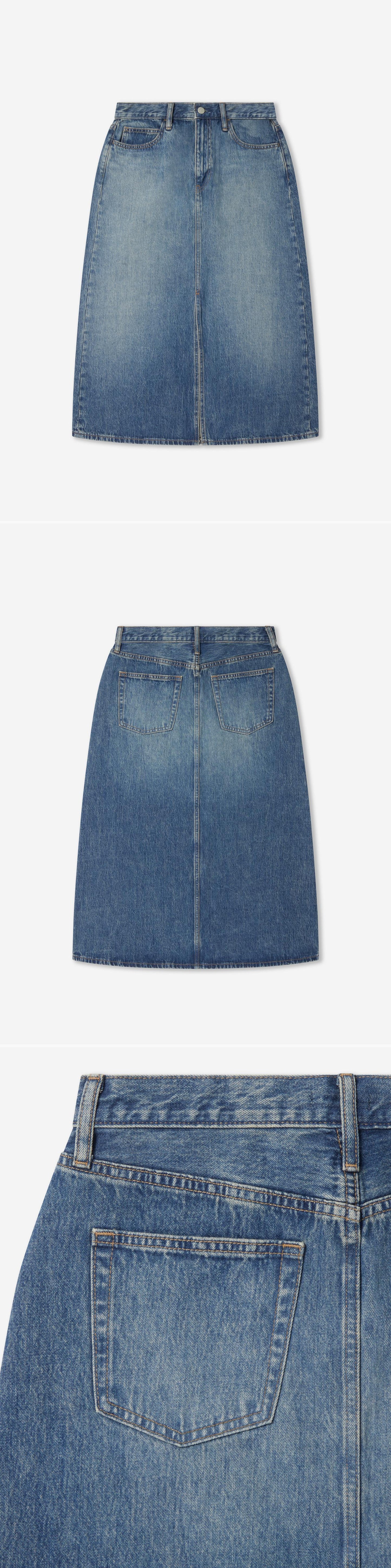 DENIM_SKIRT - Flat Lay - 3 x Shots - Front + Back + Detail B