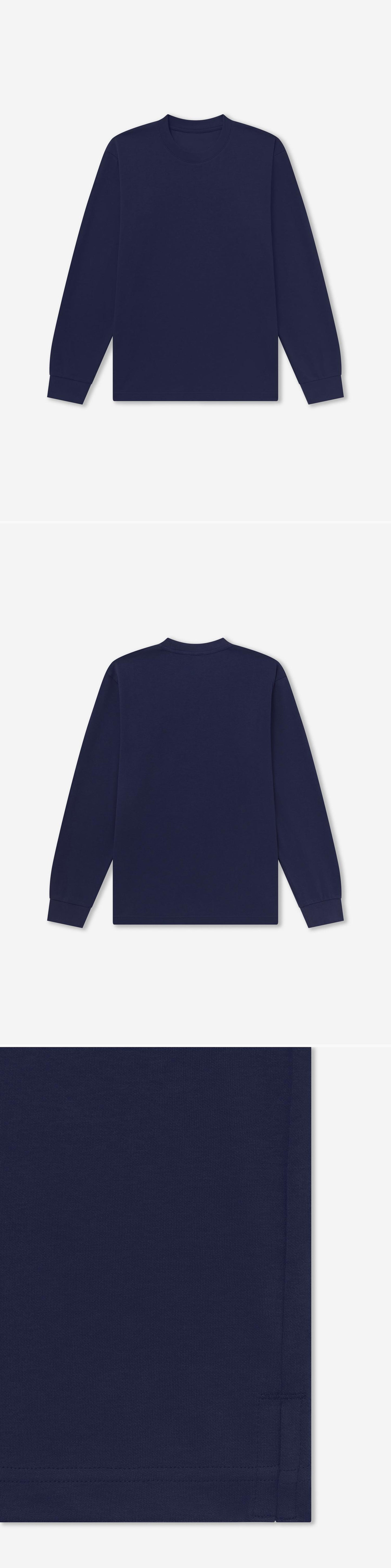 LS_NAVY_TEE - Flat Lay - 3 x Shots - Front + Back + Detail B