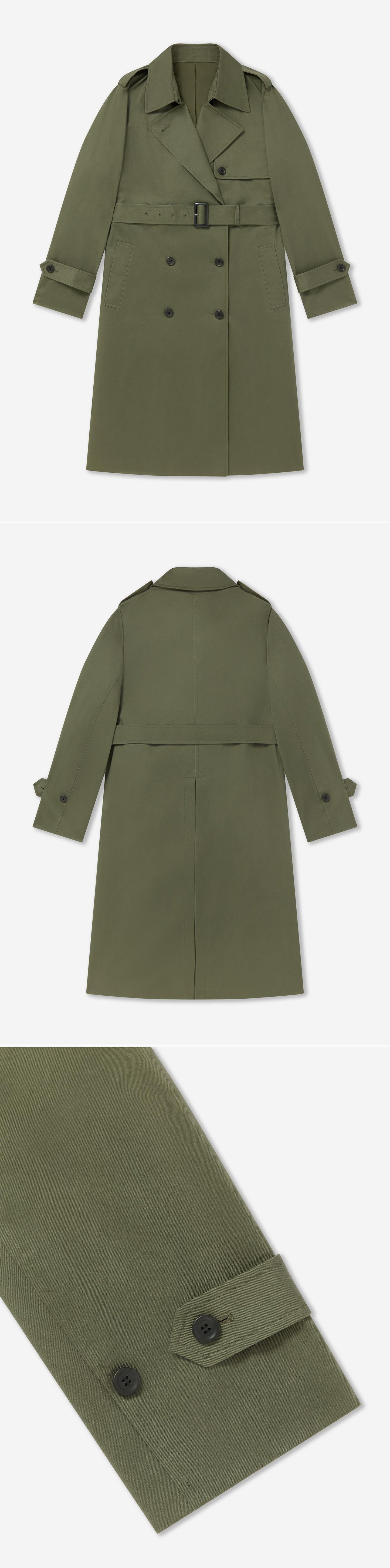 OLIVE_TRENCH_COAT - Flat Lay - 3 x Shots - Front + Back + Detail B