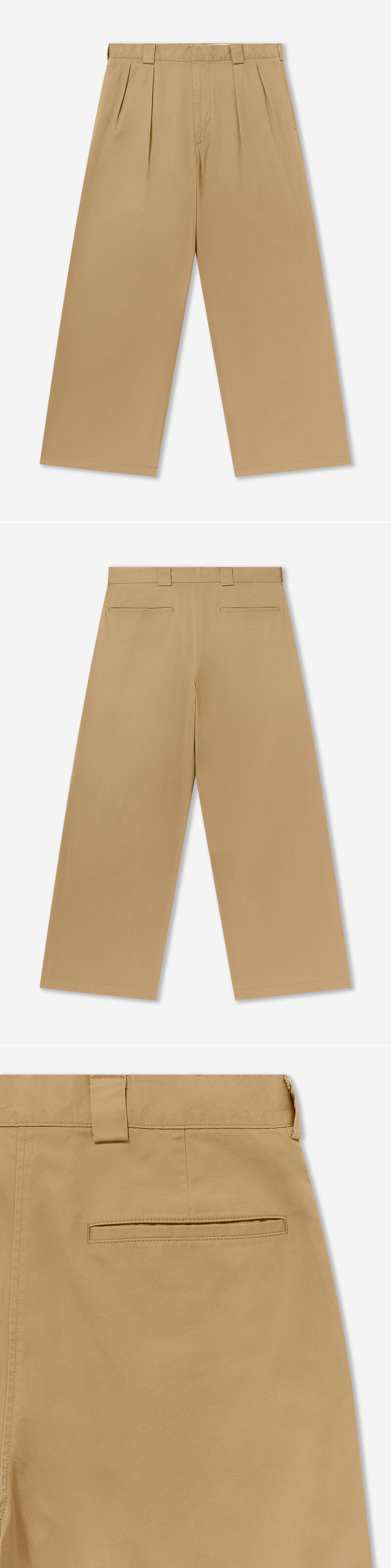 TAN_WIDELEG_TROUSER - Flat Lay - 3 x Shots - Front + Back + Detail B