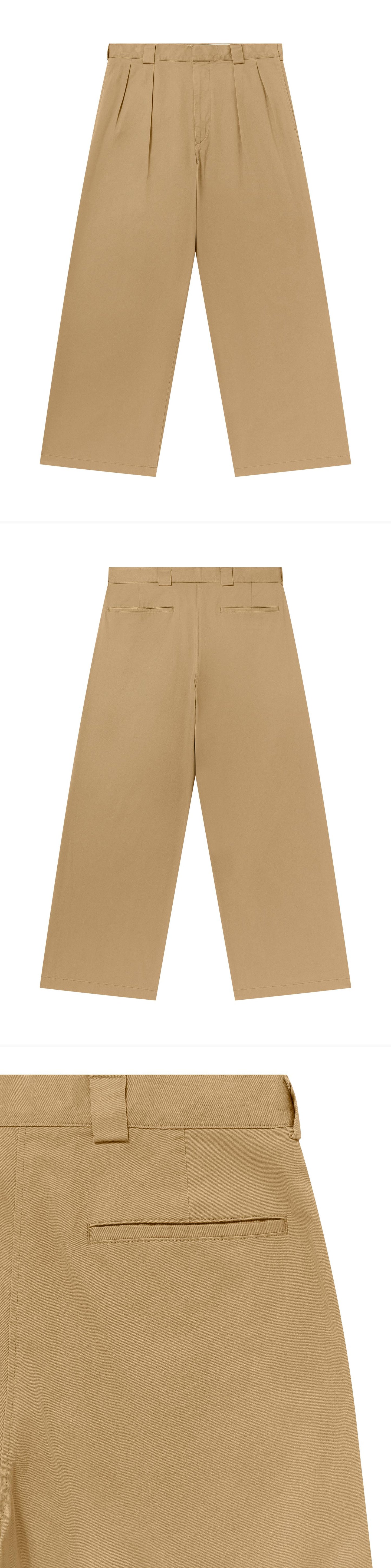 TAN_WIDELEG_TROUSER - Flat Lay - 3 x Shots - Front + Back + Detail B