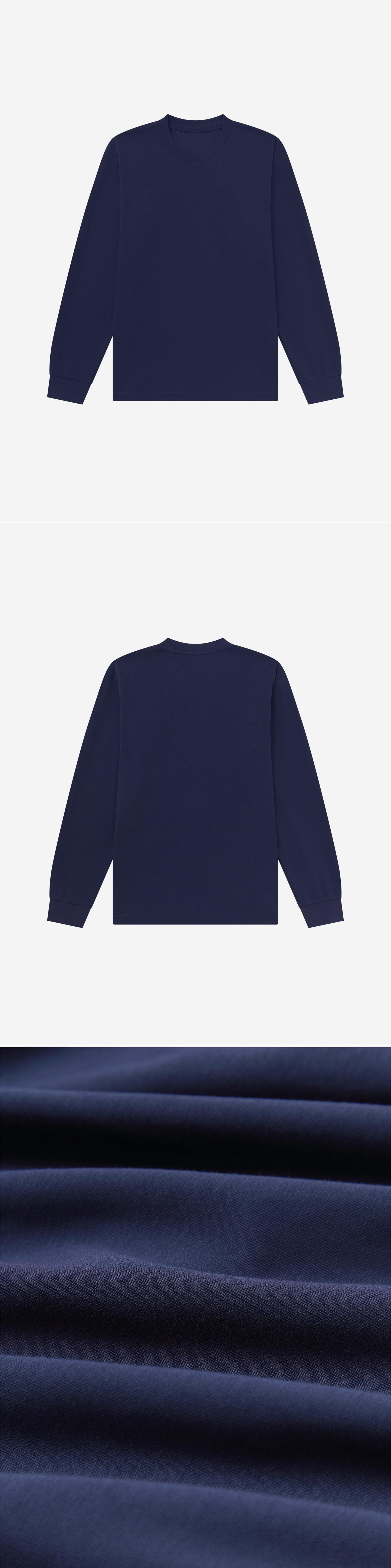 LS_NAVY_TEE - Flat Lay - 3 x Shots - Front + Back + Detail C