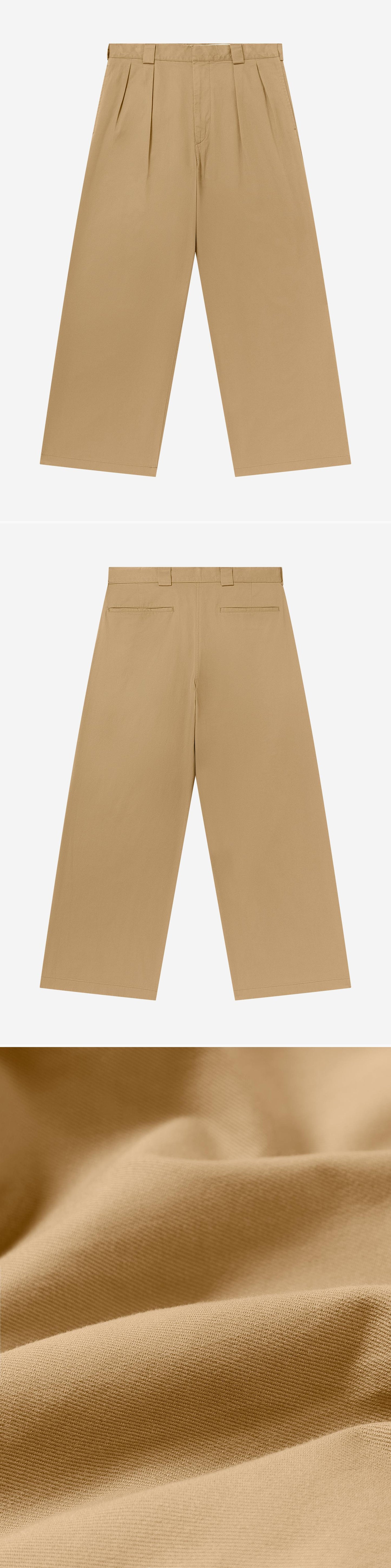 TAN_WIDELEG_TROUSER - Flat Lay - 3 x Shots - Front + Back + Detail C