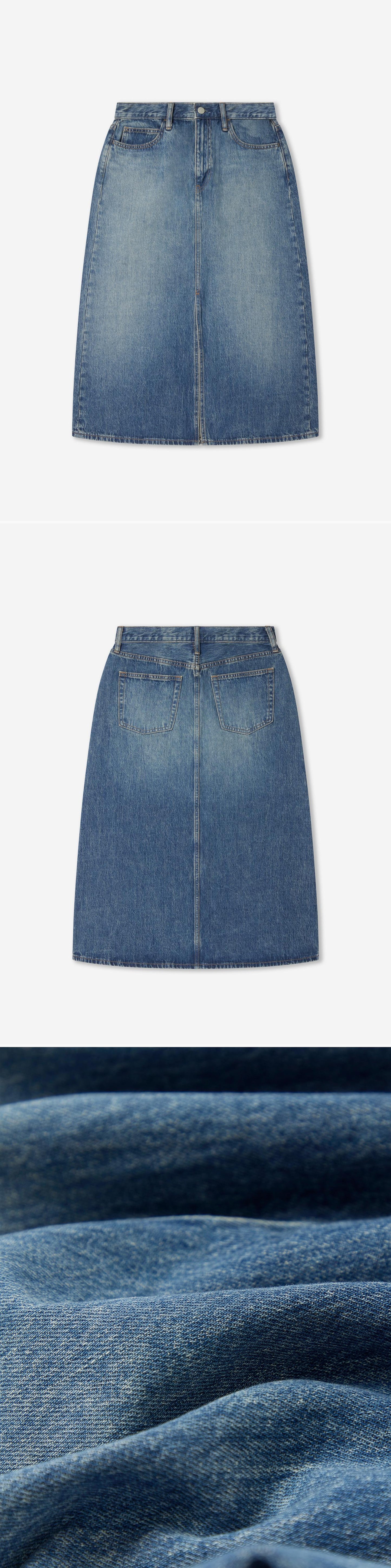 DENIM_SKIRT - Flat Lay - 3 x Shots - Front + Back + Detail C