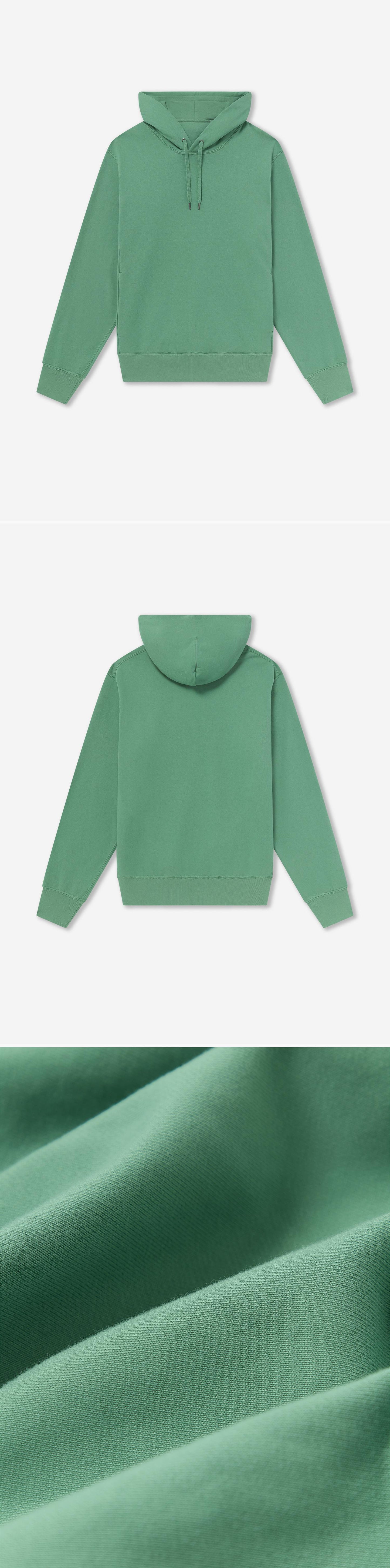 GREEN_HOODIE - Flat Lay - 3 x Shots - Front + Back + Detail C