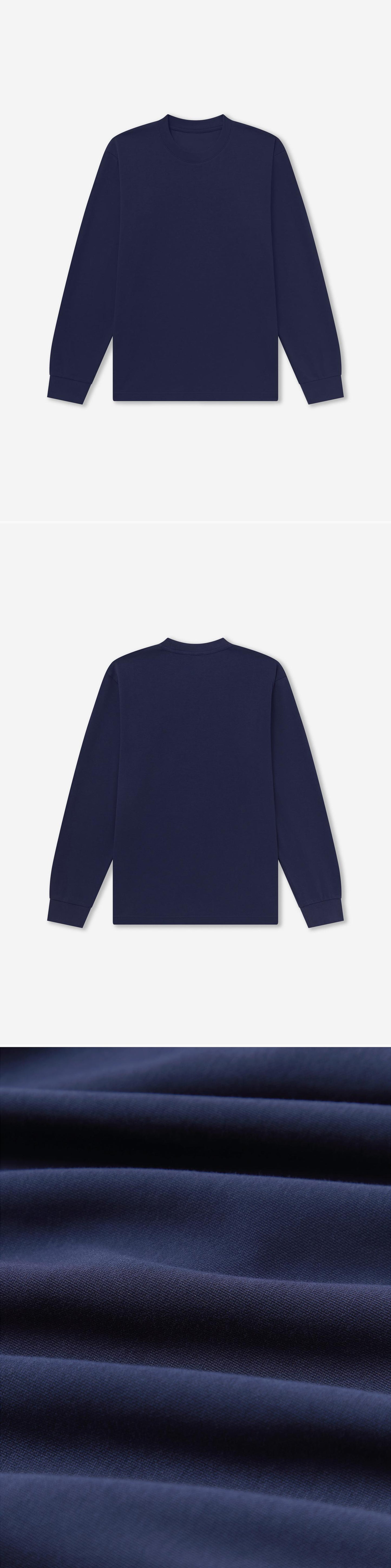 LS_NAVY_TEE - Flat Lay - 3 x Shots - Front + Back + Detail C