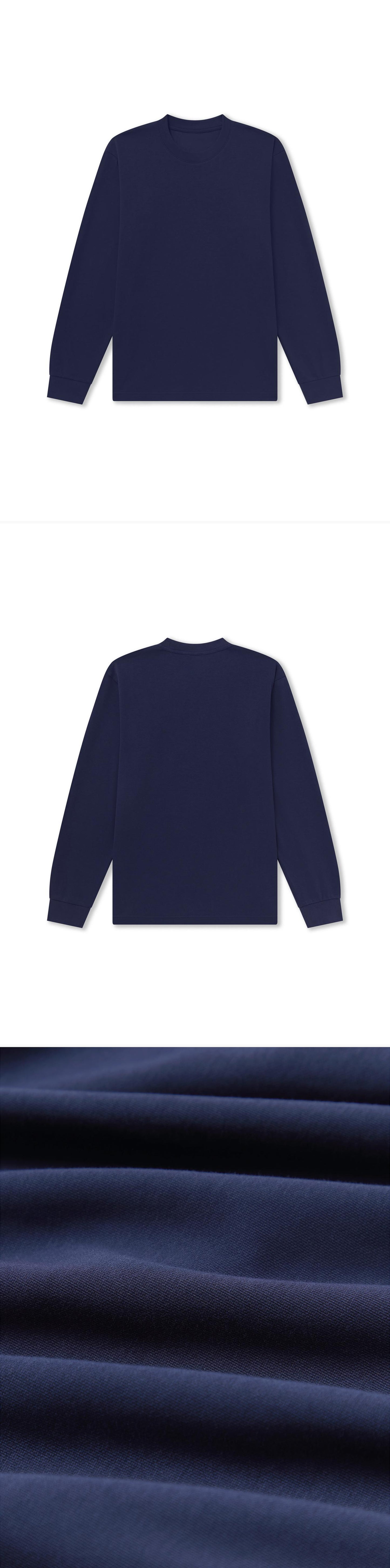 LS_NAVY_TEE - Flat Lay - 3 x Shots - Front + Back + Detail C